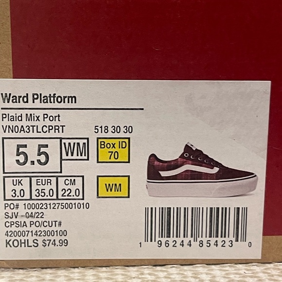 VANS WARD Platform. Plaid Mix Port. Maroon Size 5.5 - Picture 4 of 4